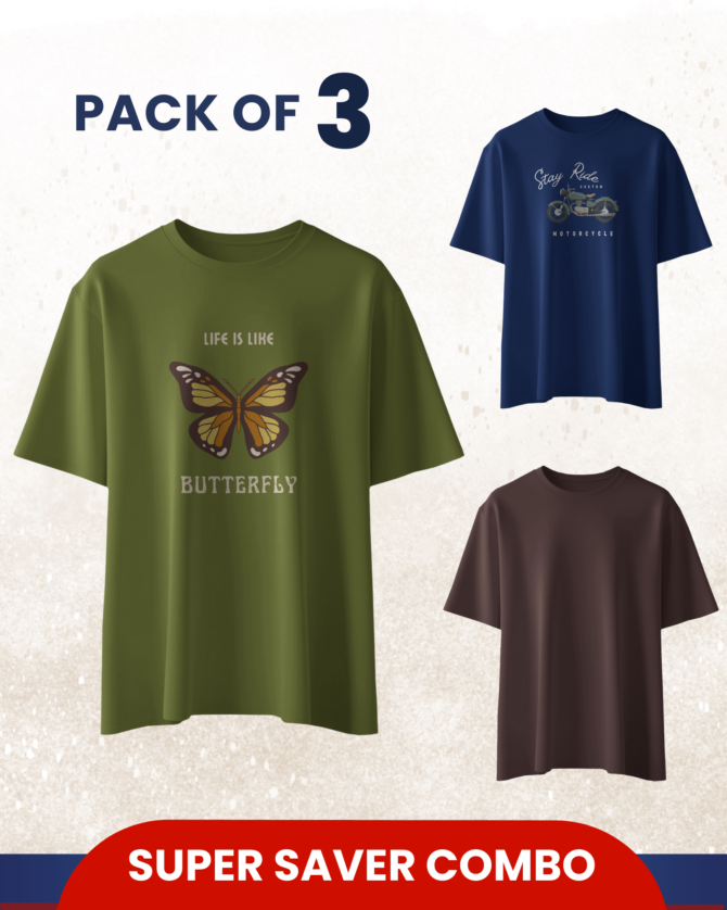Casual T-shirt Life is like Butterfly Pack of 3