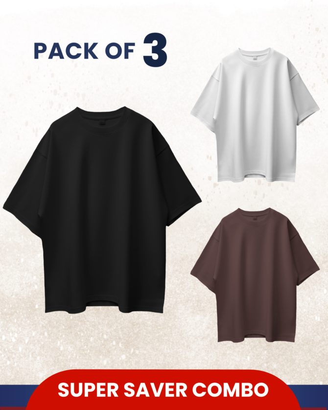 Oversized Solid Black_White_Brown pack of 3