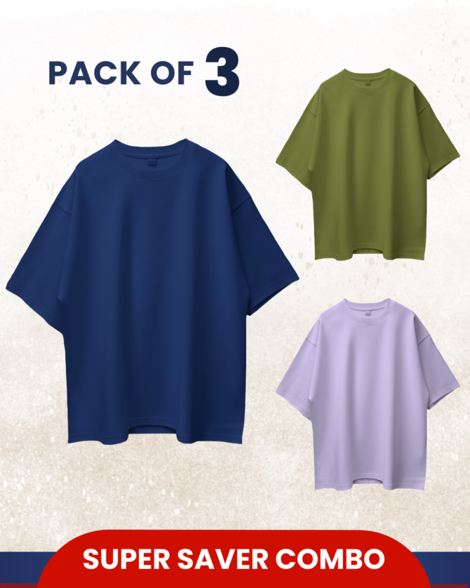 Oversized Solid Blue_Olive_Lavender pack of 3