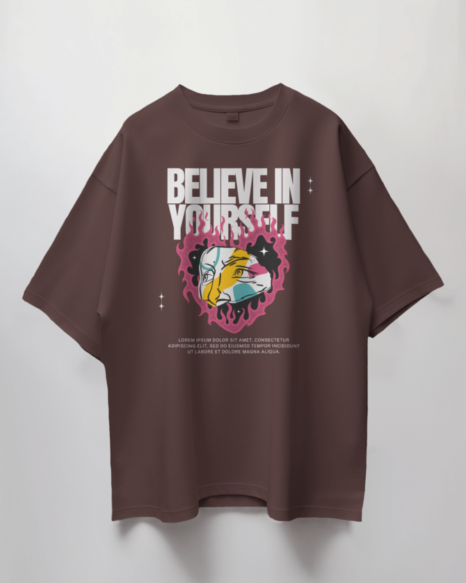 Teerov Oversized Believe In Yourself Typography T-Shirt | Unisex Cotton Graphic Tee