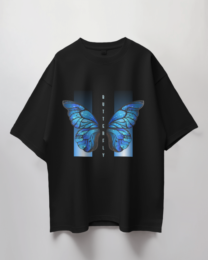 Teerov Luxe Oversized Butterfly Typography T-Shirt | Unisex Graphic Cotton Tee