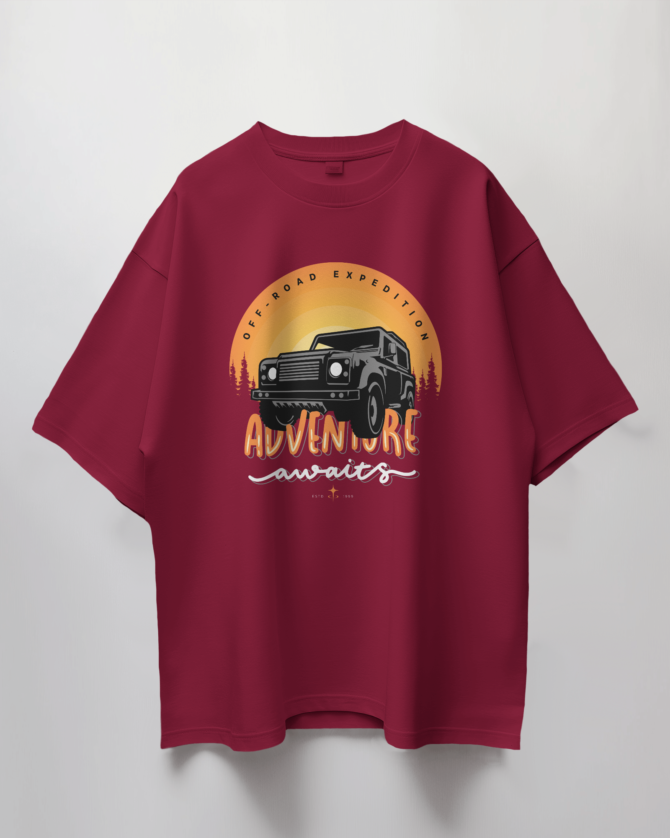 Teerov Luxe Oversized Adventure Awaits Typography T-Shirt | Unisex Graphic Cotton Tee
