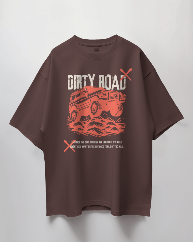 Teerov Luxe Oversized Dirty Road Typography T-Shirt | Unisex Graphic Cotton Tee