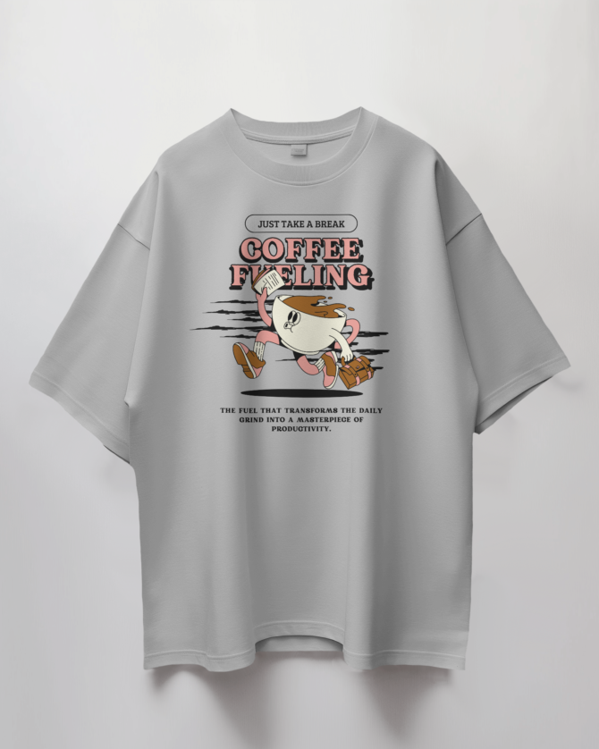 Teerov Oversized Coffee Fueling Typography T-Shirt | Unisex Graphic Cotton Tee
