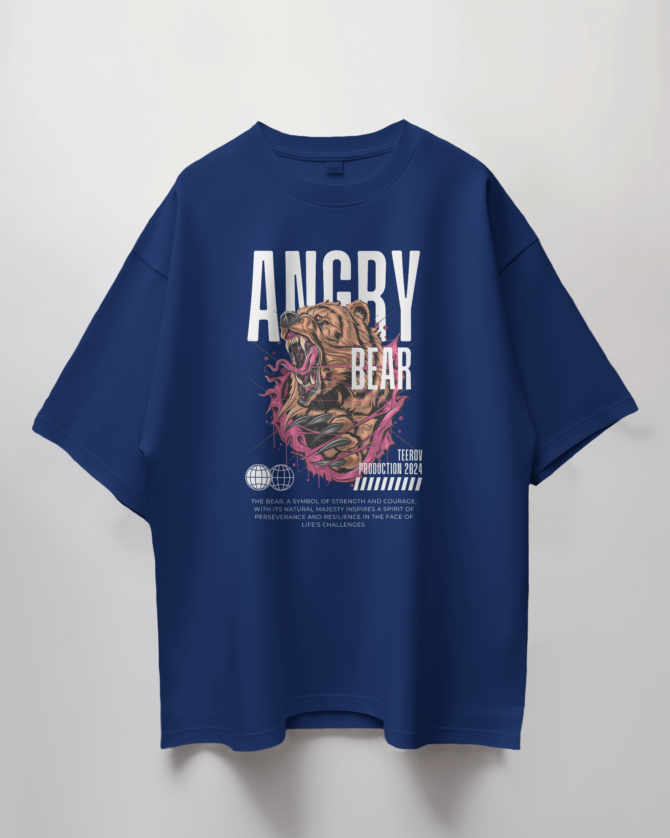 Teerov Oversized Angry Bear Typography T-Shirt | Unisex Cotton Graphic Tee