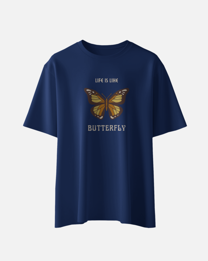 Teerov Casual Regular Fit Life is like Butterfly Typography T-Shirt | Casual Cotton Graphic Design