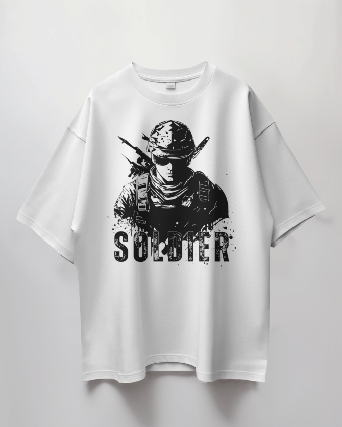 Teerov Oversized Soldier Typography T-Shirt | Unisex Graphic Cotton Tee