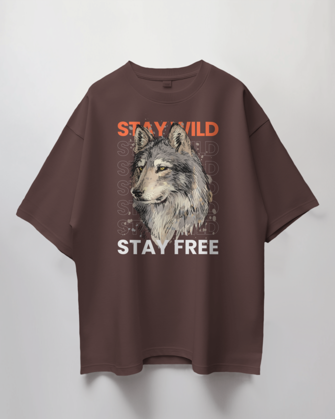 Teerov Luxe Oversized Stay wild Typography T-Shirt | Unisex Graphic Cotton Tee