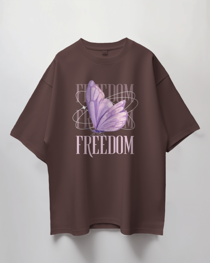 Teerov Oversized Freedom Typography T-Shirt | Unisex Cotton Tee