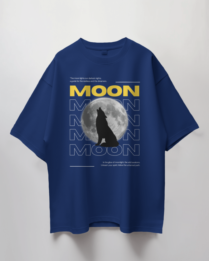 Teerov Oversized Moon Typography T-Shirt | Unisex Cotton Tee