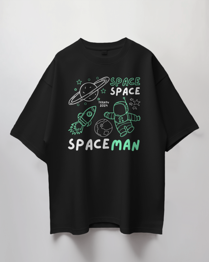 Teerov Oversized Spaceman Typography T-Shirt | Unisex Graphic Cotton Tee