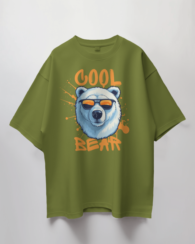 Teerov Oversized Cool Bear Typography T-Shirt | Unisex Cotton Graphic Tee