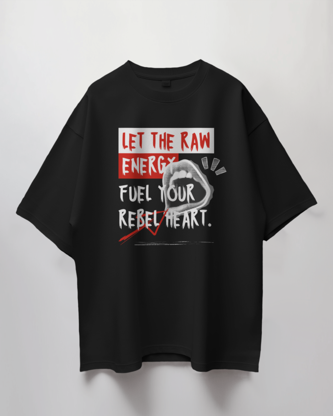 Teerov Luxe Oversized Raw Energy Typography T-Shirt | Unisex Graphic Cotton Tee