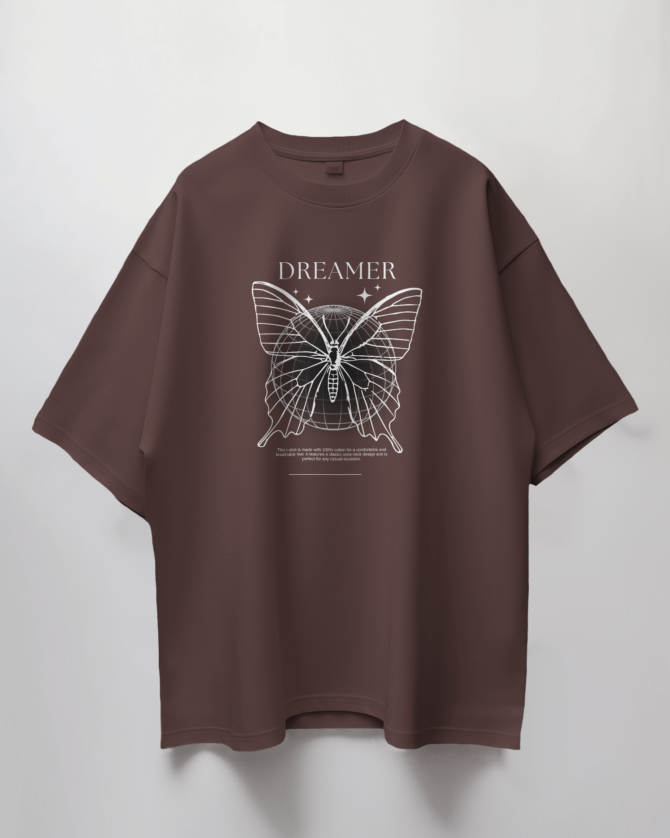 Teerov Oversized Butterfly line Typography T-Shirt | Unisex Cotton Graphic Tee