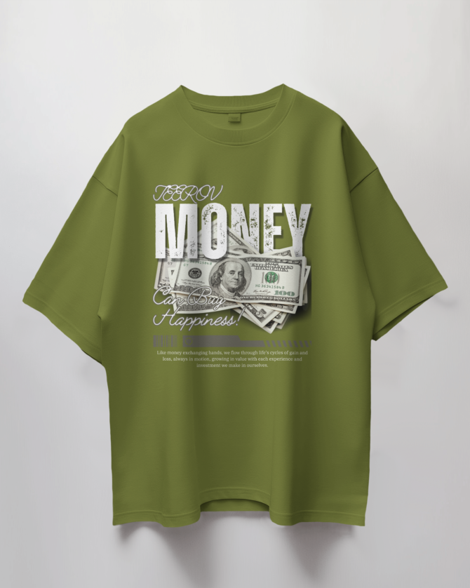 Teerov Luxe Oversized Money Typography T-Shirt | Unisex Graphic Cotton Tee