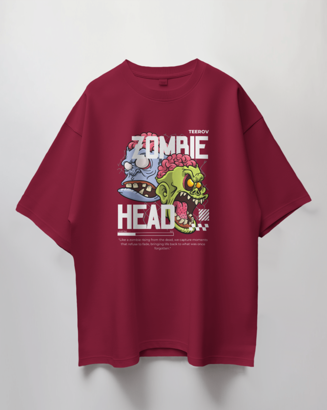 Teerov Oversized Zombie Typography T-Shirt | Unisex Cotton Graphic Tee