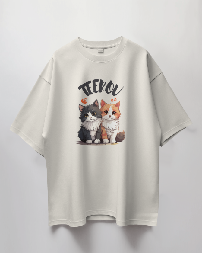 Teerov Oversized Cats Typography T-Shirt | Unisex Graphic Cotton Tee