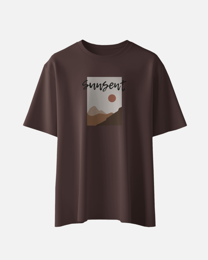 Teerov Regular Fit Sunsent Typography T-Shirt | Unisex Graphic Casual Cotton Design