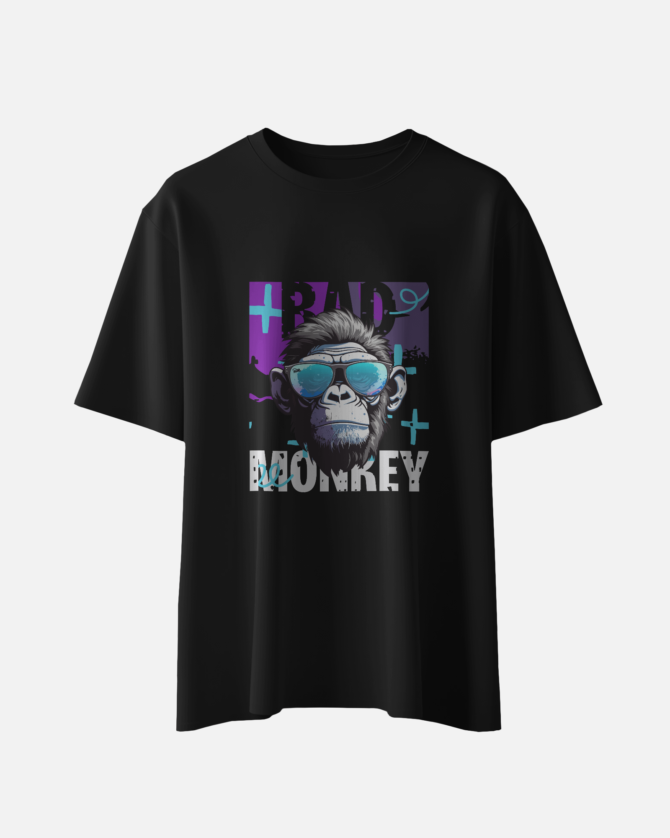 Teerov Regular Fit Bad Monkey Typography T-Shirt | Unisex Graphic Premium Cotton Design
