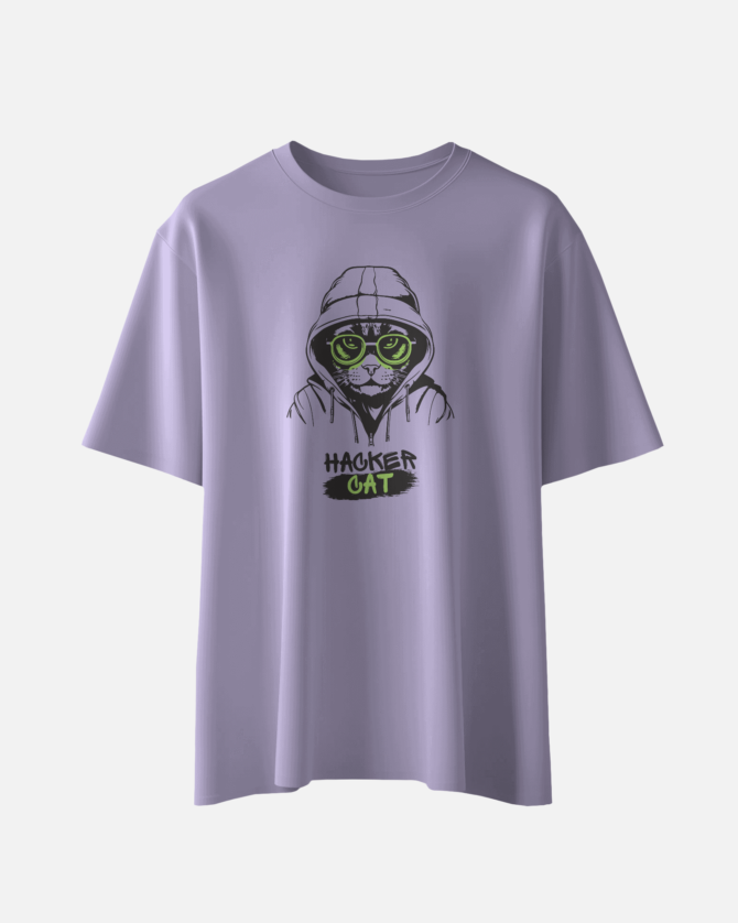 Teerov Unisex Bold Typography Hacker Cat T-Shirt | Premium Cotton Graphic Tee